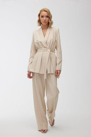 Stone Embroidered Blazer Jacket Beige