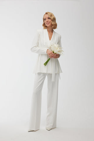 Stone Embroidered Blazer Jacket Ecru