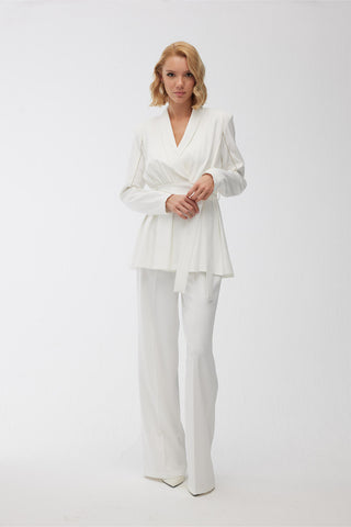 Stone Embroidered Blazer Jacket Ecru