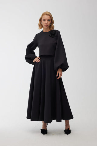 Partially Puffed Skirt Black