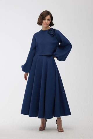 Partially Puffed Skirt Night Blue