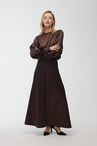 Satin Asymmetrical Skirt Brown