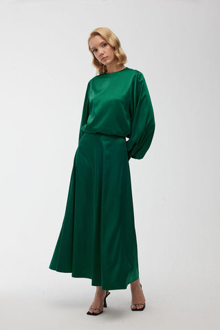 Satin Asymmetrical Skirt Emerald