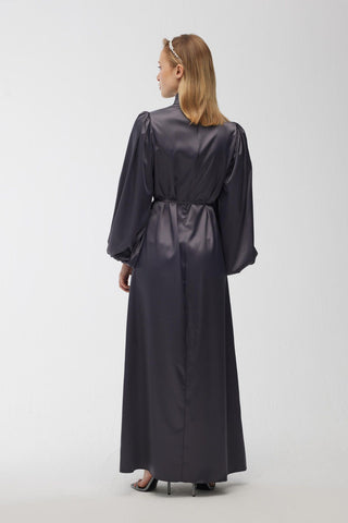 Balloon Sleeve Satin Dress Anthracite