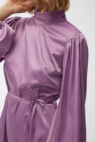 Balloon Sleeve Satin Dress Lilac