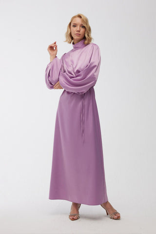 Balloon Sleeve Satin Dress Lilac