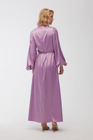 Balloon Sleeve Satin Dress Lilac