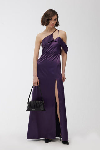 One Shoulder Satin Dress Purple