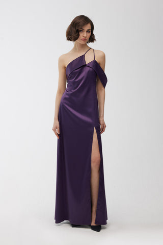 One Shoulder Satin Dress Purple