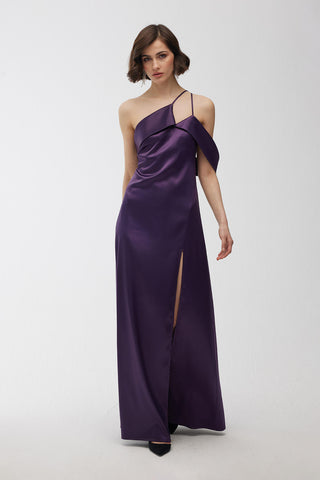 One Shoulder Satin Dress Purple