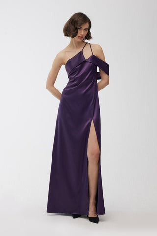 One Shoulder Satin Dress Purple