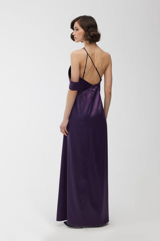 One Shoulder Satin Dress Purple