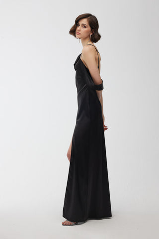 One Shoulder Satin Dress Black