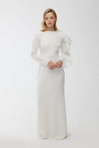 Brooch Detail Organza Evening Dress Ecru