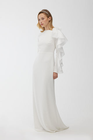 Brooch Detail Organza Evening Dress Ecru