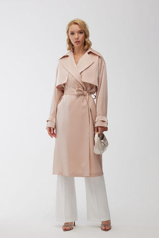 Organza Double-Breasted Trench Coat Pink