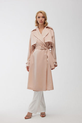 Organza Double-Breasted Trench Coat Pink