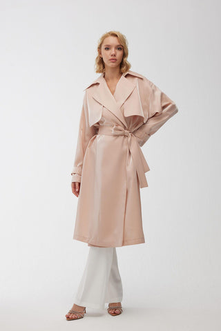 Organza Double-Breasted Trench Coat Pink