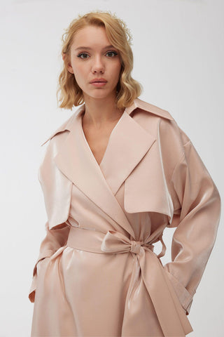 Organza Double-Breasted Trench Coat Pink