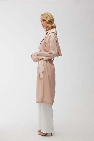 Organza Double-Breasted Trench Coat Pink