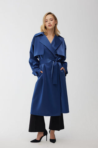 Organza Double-Breasted Trench Coat Midnight Blue