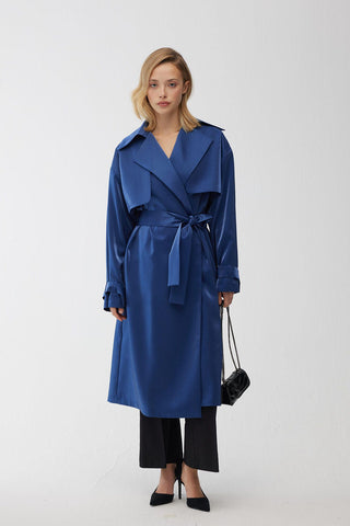 Organza Double-Breasted Trench Coat Midnight Blue