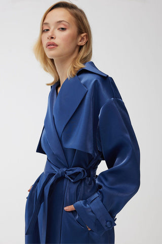 Organza Double-Breasted Trench Coat Midnight Blue