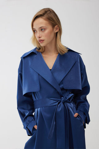 Organza Double-Breasted Trench Coat Midnight Blue