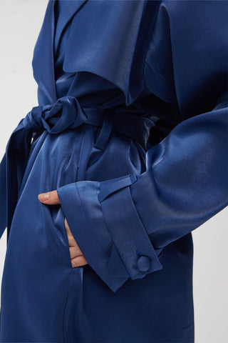 Organza Double-Breasted Trench Coat Midnight Blue