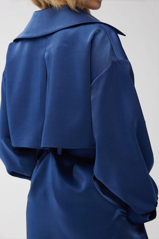 Organza Double-Breasted Trench Coat Midnight Blue