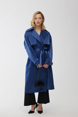 Organza Double-Breasted Trench Coat Midnight Blue