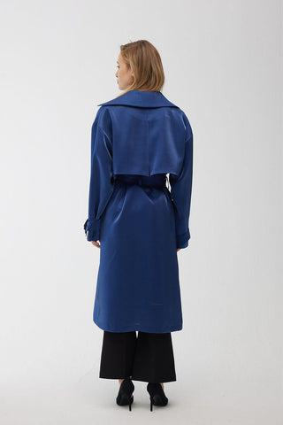 Organza Double-Breasted Trench Coat Midnight Blue