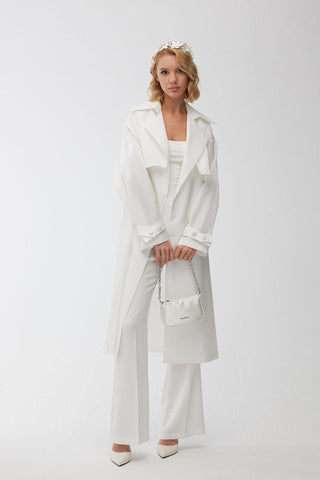 Organza Double-Breasted Trench Coat Ecru