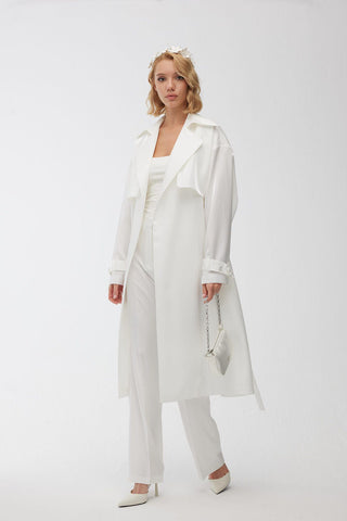 Organza Double-Breasted Trench Coat Ecru