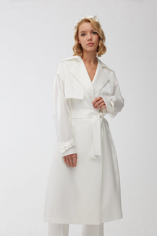 Organza Double-Breasted Trench Coat Ecru