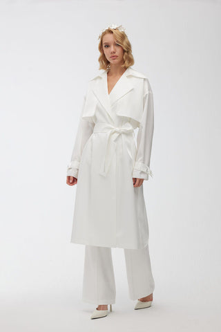 Organza Double-Breasted Trench Coat Ecru