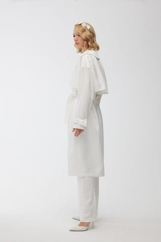 Organza Double-Breasted Trench Coat Ecru