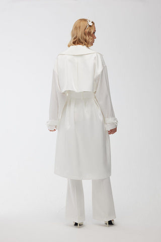 Organza Double-Breasted Trench Coat Ecru