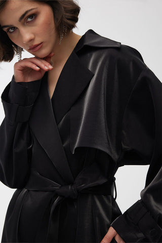 Organza Double-Breasted Trench Coat Black