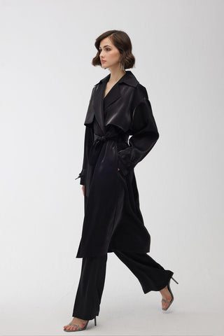 Organza Double-Breasted Trench Coat Black