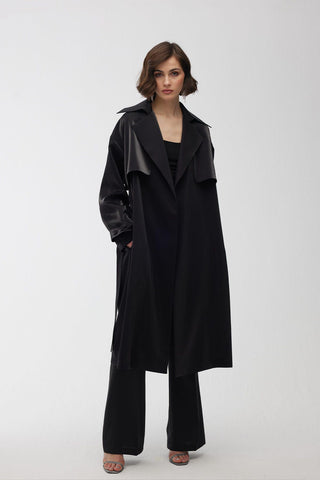 Organza Double-Breasted Trench Coat Black