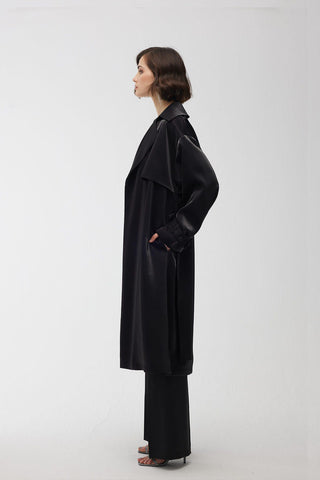 Organza Double-Breasted Trench Coat Black