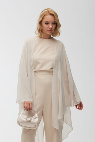 Cape Sleeve Jumpsuit Beige