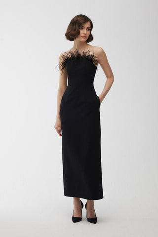 Strapless Feather Dress Black