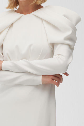 Drape Shoulder Evening Dress Ecru