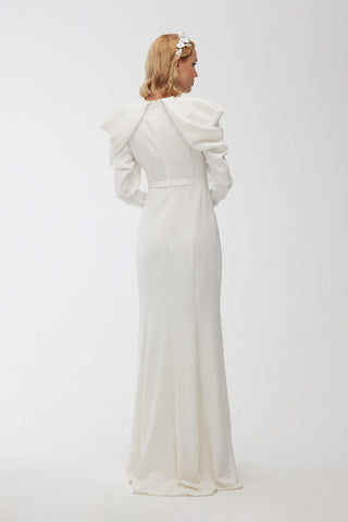 Drape Shoulder Evening Dress Ecru