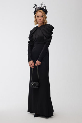 Drape Shoulder Dress Black