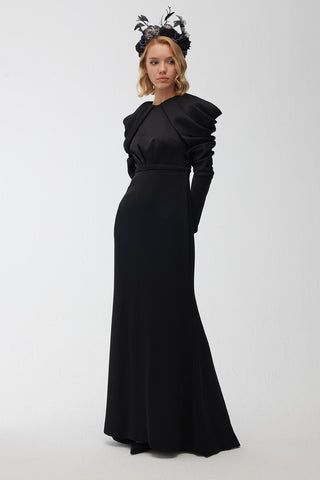 Drape Shoulder Dress Black