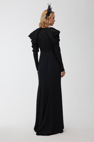 Drape Shoulder Dress Black