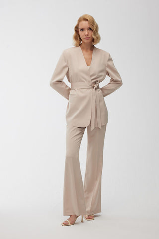 Satin Bell Bottom Trousers Beige